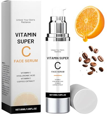 Vitamin C Serum Bio mit Hyaluronsäure Kaffeeextrakt und Niacinamide,Vegane Formel, für alle Hauttypen, Der Glatten Haut Feuchtigkeits Spendend (1 Stück)