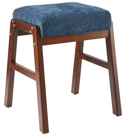 PADMA HOUSE 45cm kosmetischer Hocker, Stackable Backless Stool Stuhl, Klavierhocker Klavierbank Gepolsterter Hocker, Fußhocker Fußstütze (Halbwolle, Tiefseeblau)