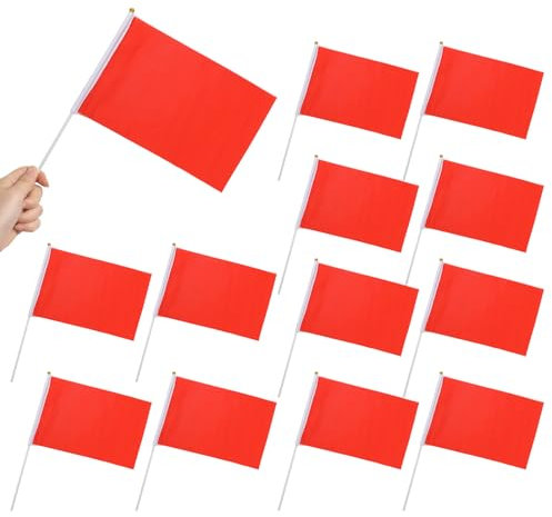 12er Pack Mini einfarbige rote Flaggen kleine einfache rote Flagge DIY Flaggen auf Stick für Kinder Geburtstag, Eröffnungsfeier, Party Karneval, 8,2 x 5,5 Zoll