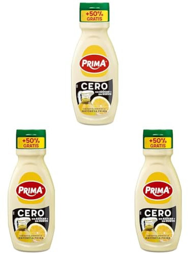 Prima Mayonesa vegana sin huevo y sin azúcar 255ml + 140ml gratis (Paquete de 3)