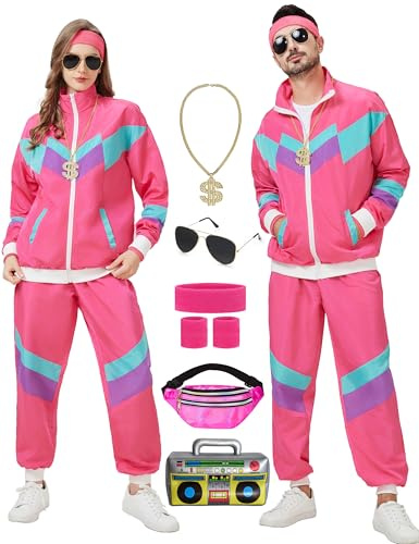 KUKIKUKI 80er 90er Jahre Outfit für Herren und Damen,80s Tracksuit Sportbekleidung, Trainingsanzug Jogginganzug Outfit für 80er Jahre Outfit Herren Kostüm