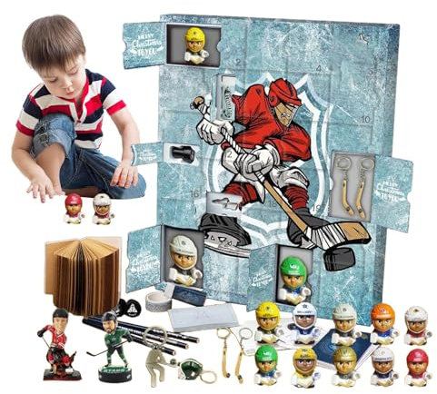 Hockey-Adventskalender 2024, Miniatur-Eishockey-Adventskalender, 24 , Weihnachts-Countdown-Kalender mit Eishockey-Figuren, Spielzeug, Eiskugel-Dekoration, Miniatur-Andenken, Weihnachtszubehör