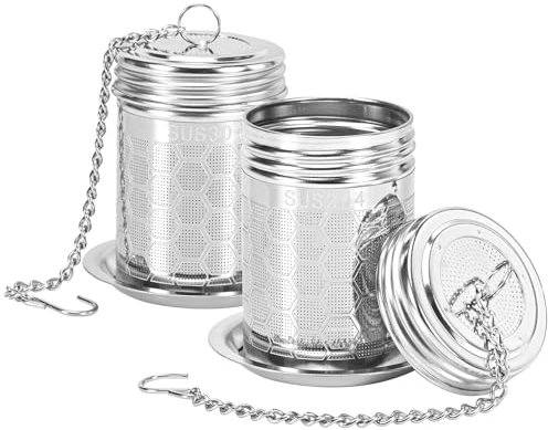 Paquet de 2 infuseur thé, passoire à thé en acier inoxydable, filtre à thé, passoire à thé avec longue chaîne et plateau d'égouttage, adaptée à la préparation du thé dans des tasses, des théières