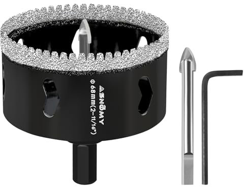 ASNOMY 68mm Broca de Diamante con Broca Piloto Central,Dentada Brocas Coronas de Diamante para porcelanico,Cristal Broca corona Sierra Perforadora para Taladrar Porcelana,Azulejos,Cerámica,Vidrio