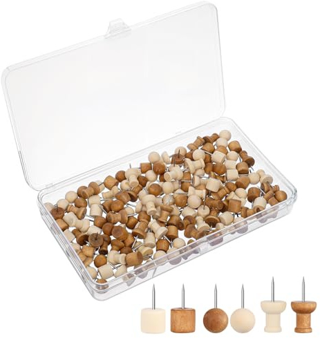 AOZUO 150 Stück Pinnadeln Holz 2cm Reißzwecken, Pinnwandnadeln Holz | Reißnägel, mit Aufbewahrungsbox, für Pinnwand, Büro, Schule, Zuhause, Weltkarte, Fotos, Bürobedarf