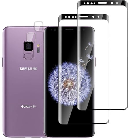 Jinshiweikai Lot de 4, 2 x Verre Trempé pour Samsung Galaxy S9 et 2 x Protection Ecran Caméra Arrière,3D Incurvé Couverture,sans Bulles d'air,Dureté 9H Glass,Compatible Samsung Galaxy S9