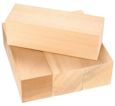 4 bloques de madera de tilo, bloques de madera grandes para manualidades, bloques de madera sin terminar para tallar madera, bloques de tallado de madera para principiantes, adultos y niños, 15 x 5 x
