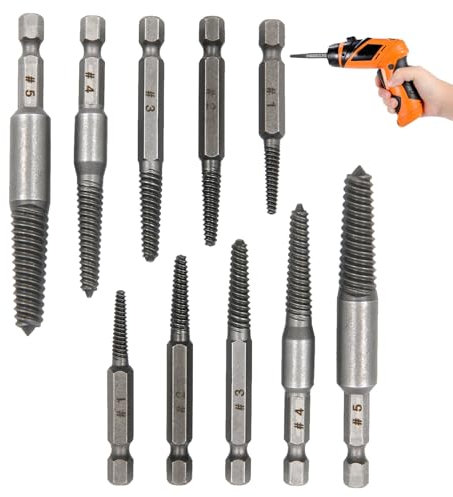 Screw Extractor Set 10 PCS Bolt Extractor Set 1/4 Hex Shank Screw Extractor Dual Head Design Bolt Extractor Easy Out Bolt Removal Tool for Removing Broken Bolts Studs