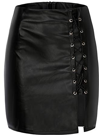 Rock Damen Leder Latex Eng Wetlook Kleid A-Linie Clubwear Frauen Minirock Sexy Skirt Y2k High Waist Stretch Erotische Kleider Short Bleistiftrock Business Lack Sissy Kleidung