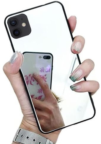 Black Frame Mirror Case for iPhone 12 Mini,Makeup Mirror Effect Bright Reflection Hard Back Bumper Rubber Phone Cover for Girls Women