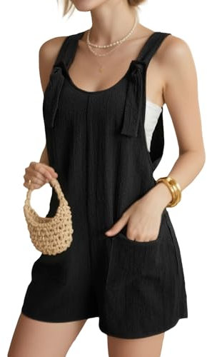 BOYSSPAA Ladies Dungarees Sleeveless Short Playsuit with Front Pockets Baggy Maternity Jumpsuit Loose Fit Overalls Summer Trousers for Women (black, 2XL)