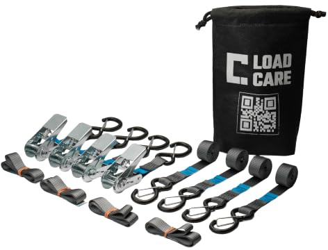 LoadCare – Motorrad Spanngurt Set – 8-teilig – 4X Ratschenzurrgurt & 4X Adapterschlaufe (Schwarz)