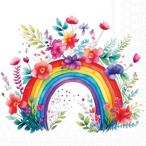 Ambiente Serviette Rainbow with Flowers 20 Stk. 33x33 cm Papier Frühling Dekoration einseitig bedruckt Motiv Serviettentechnik Decoupage