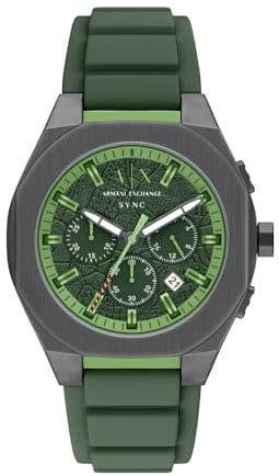 Armani Exchange Watch for Men, Quarz-Chronographenwerk und 44mm Gehäusegröße mit Silikonarmband