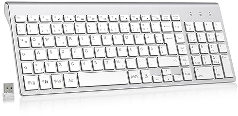 cimetech Kabellose Tastatur 2.4G Leise QWERTZ Flache Tasten für PC/Laptop | 2.4G Ergonomische Kompakte Keyboard Ergo Leise, mit QWERTZ-Layout und 10 m Reichweite für PC/Desktop/Notebook/Laptop/Windows