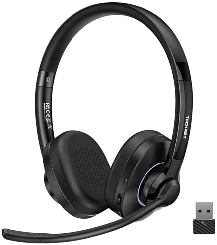 TECKNET Bluetooth Headset Wireless Headset with Microphone Active Noise Canceling,Bluetooth 5.4/USB-A On-Ear Headphones,50H Playtime & Mute,Wireless Headphones with Mic for Trucker Cellphone Office