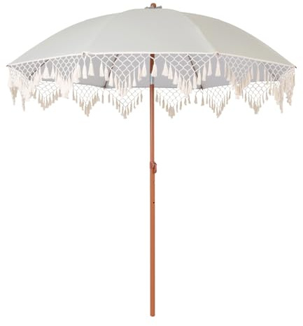 Générique Parasol De Plage 200cm Avec Pompons, Style Bohème, Parasol De Jardin Extérieur Inclinable, Design Inclinable, Pied Non Inclus Pour Pelouses, Piscines, Marchés