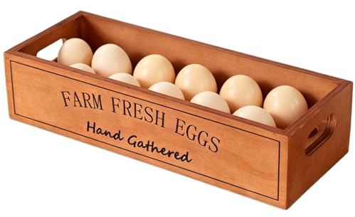 Egg Holder, Egg Storage for Kitchen, Wooden Egg Holder for 12 Eggs, Egg Tray with 4 cm Round Holes, Compact Size 32 x 12.5 x 7.5 cm, Organise Kitchen Countertop