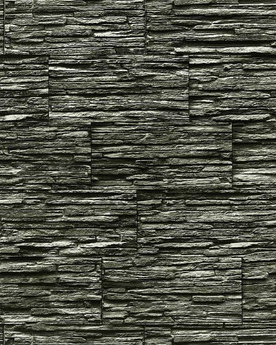 Stein Tapete EDEM 1003-34 Tapete Naturstein Bruch-Stein Schiefer Mauer Optik geprägte Struktur hochwaschbar schwarz grau