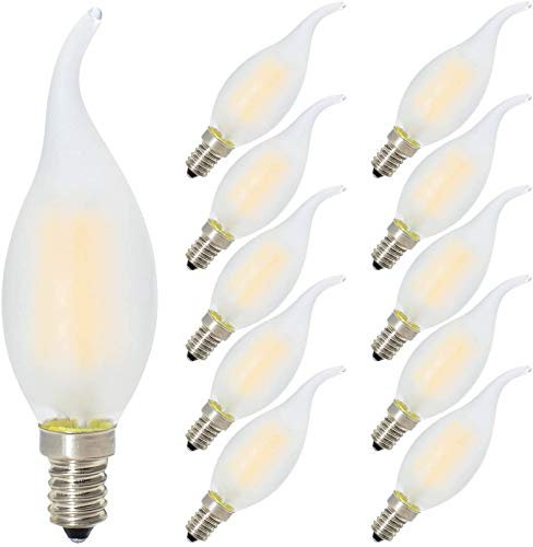 Tuoplyh 10er-Pack 4W Dimmbar LED Lampe in Kerzenform mit E14 Fassung,Ersetzt 40 Watt,LED Filament Kerze Birne Windstoß Matt Warmweiß 2700K