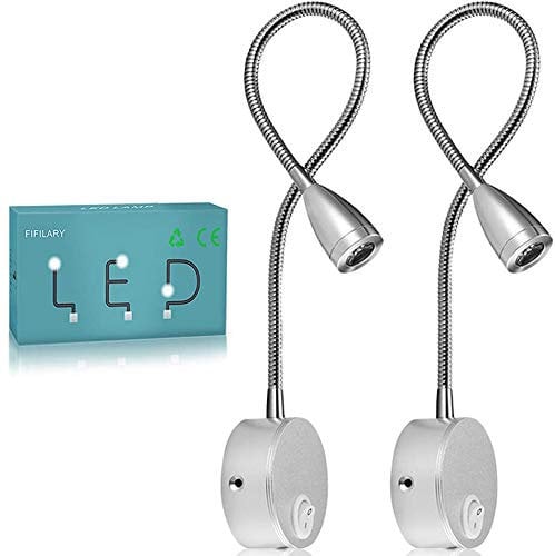 Lampada da lettura,LED luce da letto con montaggio a muro, luce notturna in alluminio,bianco-caldo,200LM/3000K/3W,angolazione del fascio luminoso:30°,lunghezza del braccio:38cm (argento, 2 pezzi)