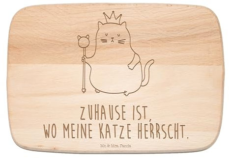 Mr. & Mrs. Panda Frühstücksbrett Katze König - Geschenk, Katzenprodukte, Schneidebrett, Mietze, Krone, Familie, Küchenbrett, Katzenmotive,