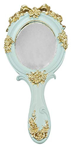 Lurrose Vintage Handspiegel Prinzessin Kosmetikspiegel Kompakter Schminkspiegel für Home Travel Beauty Salon Liefert Himmelblau