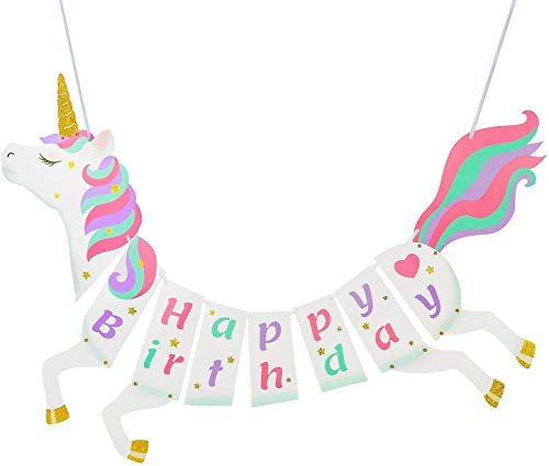 Einhorn Happy Birthday Banner, Stück Einhorn Party Geburtstagsdeko,Kinder Geburtstag Girlande Wimpelkette Unicorn Themed Partydeko Garland Foto Requisite (Pink)