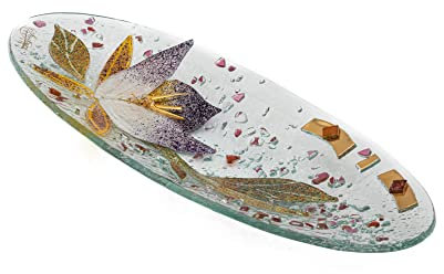 SOSPIRI VENEZIA Bandeja de Tocador de Vidrio de Murano con Decoración Floral, Centro de Mesa, Decoración para el Hogar, Idea de Regalo, Hecha a Mano en Italia (28x11 cm, Ovalada)