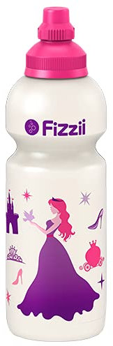 Fizzii Kinder- und Freizeittrinkflasche 600 ml (auslaufsicher bei Kohlensäure, schadstofffrei, spülmaschinenfest, Motiv: Prinzessin)