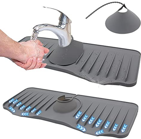 jackfru Wasserhahnmatte, Abtropfmatte Spritzschutz Tropffänger für Wasserhahn, Sink Faucet Splash Guard Mat, Absorbierende Matte für Waschbecken Arbeitsplatte, Küchenspüle (1, Grau, 36*13*2cm)