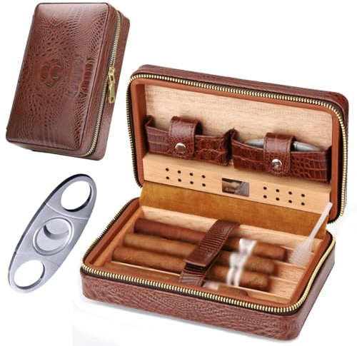 Burgundy Leder Zigarrenetui mit Zubehör - hält 4 Zigarren, Zigarrenschneider und Humidor, für Papa am Vatertag oder Geburtstag