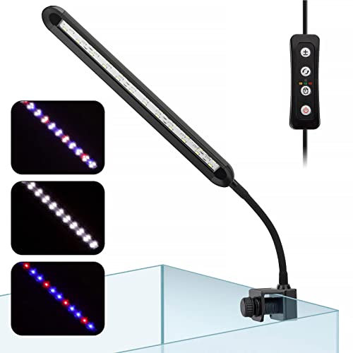 hygger 2~19L Nano Tank Mini Clip de luz para acuario con luces LED blancas azules rojas para tanque de peces, temporizador integrado, 5 niveles de brillo, 6 W con puerto USB (incluye enchufe de