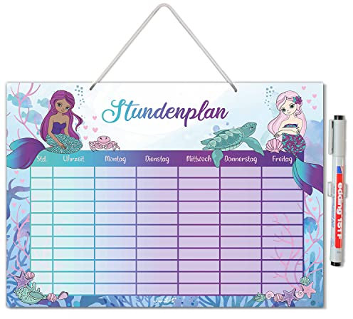 Stundenplan Meerjungfrau in lila grün türkis I DIN A4 Hartschaum-Platte (21 x 29,7 cm) I zum Schulanfang Einschulung I zum wieder beschriften I dv1222