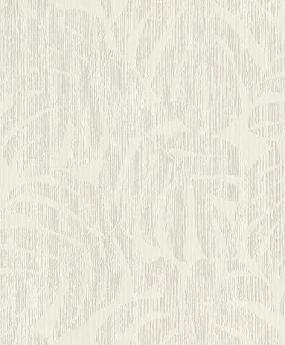 Rasch Papel pintado 653144 - Papel pintado no tejido blanco crema con hojas de palma, hojas, diseño de plantas
