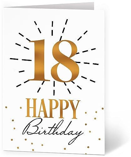 XXL Glückwunschkarte zum 18. Geburtstag (A4) Happy Birthday Goldlook - hochwertige Klappkarte | Große Design Maxi Karte Grußkarte Volljährig Geburtstagskarte mit Umschlag