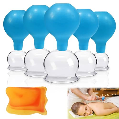 Nizirioo Lot De 5 Ventouses En Verre, Ventouses En Silicone, Ventouses De Massage Sous Vides, Ventouses En Verre Avec Boule Silicone Pour Massage De La Tête Du Cou, Du Visage, Du Corps