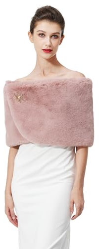 BEAUTELICATE Kunstpelz Schal Stola Bolero Pelz Damen Für Frauen Hochzeit Braut Abend Brautschal Brautstola (Upgrade - Staubige Rose, Einheitsgröße)
