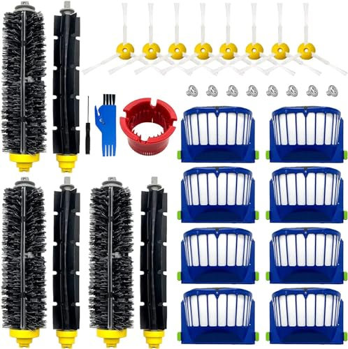 Kit di accessori di ricambio per iRobot Roomba serie 600 694 675 692 676 695 677 671 655 645 690 680 660 650 620 614 e 500 Serie 595 585 564 Robot 3 Setole & 3 Spazzola a frusta 8 filtri 8 spazzole