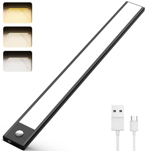 NOVTEKE Lampe de Placard, 68 LED Éclairage de Placard avec Détecteur de Mouvement 3 Modes d’Éclairage, Lampe Led Barre Rechargeable de 2200 mAh pour Cuisine, Comptoir, Placard, Armoires