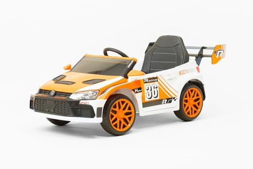 Rally Car 12V Kids Electric Ride On Car 2 Motors Toy Car with Remote Control MP3 Leather Seat Upgraded Battery for 3-6 Years (Orange)