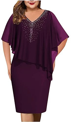Elegant Sequin Chiffon Dress for Women - Plus Size UK Sale Clearance - Party Evening Clubwear Midi Cocktail Lace Half Sleeve Summer Wedding Guest Outfit