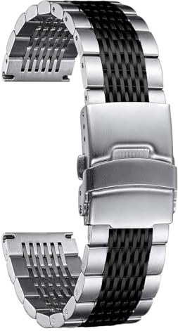 BINLUN Bracelet de Montre en Acier Inoxydable Bracelet Montre en Métal Maille Métallique pour Homme Femme 18mm 19mm 20mm 21mm 22mm 24mm en 5 Couleurs (Noir/Doré/Rose Doré/Argenté/Argenté&Noir)
