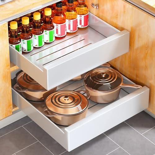 Kitstorack Ausziehbares Regal für Küchenschränke - Schrank-Organizer, Schublade ohne Bohren und Nageln - 53 cm B x 53 cm T x 8 cm H, Weiß