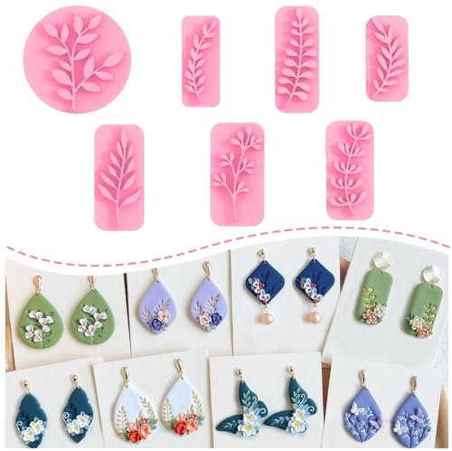 KEOKER Tampons en argile à feuilles – 7 formes pour la fabrication de bijoux en argile polymère, fonctionne avec un cutter en argile polymère, des emporte-pièces en argile polymère pour boucles