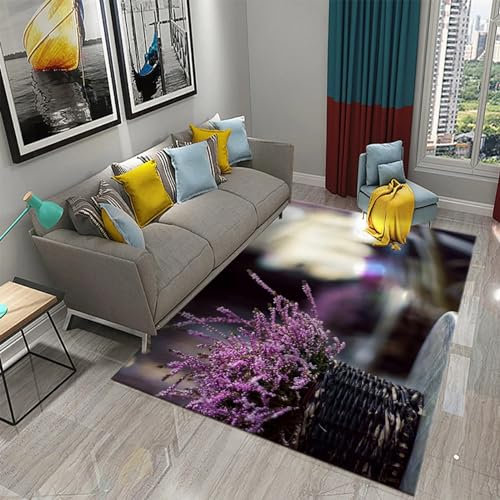 Morbido Flanella Area Giochi Tappeto Stampa 3D Soggiorno Tappetino Antiscivolo Decorazione Della Casa Soggiorno Grande Tappeto Mare Di Fiori Di Lavanda Viola Da Sogno - Poliestere Soft 50 X 80 C -0D0W