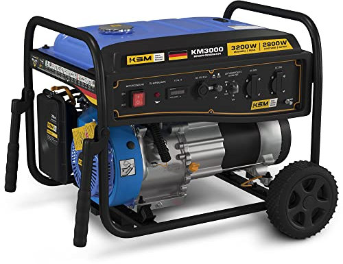 Klaus Schmitz Motoren Generator Benzin 3000W Stromerzeuger 1 Phasen AVR Regelung LED-Anzeige 4 Takt Benzinmotor 7 PS Kupfer Alternator 15L Tank Generator 3KW (3300W MAX) 230V 16A