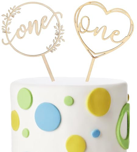 ENLACE 2 Stück Cake Topper 1. Geburtstag Holz,Tortendeko für Mädchen und Jungen,One 10x15cm,Kindergeburtstagsdeko 1 Jahr,Kuchendeko für 1. Geburtstag