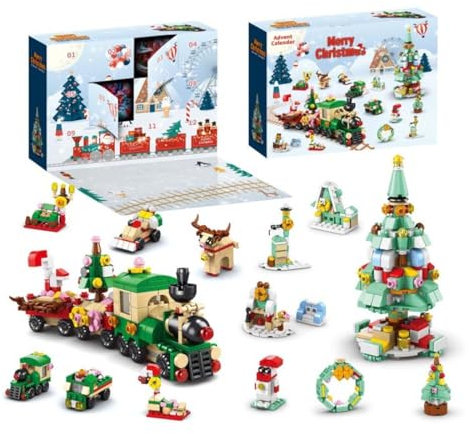 KoDeer Adventskalender 2024, 12 Weihnachtsdekoration Bausatz, 12-In-1 Weihnachtsdekoration Klemmbausteine Set, Standard Bausteine Set (D)