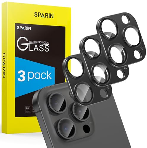 SPARIN 3 Stück Kameraschutz für iPhone 16 pro/iPhone 16 pro max Kamera, Aluminium-legierung Linse Schutzfolie 9H Panzer Schutz Glas, Kamera Schutzfolie, Anti-Kratzer, Titan Schwarz